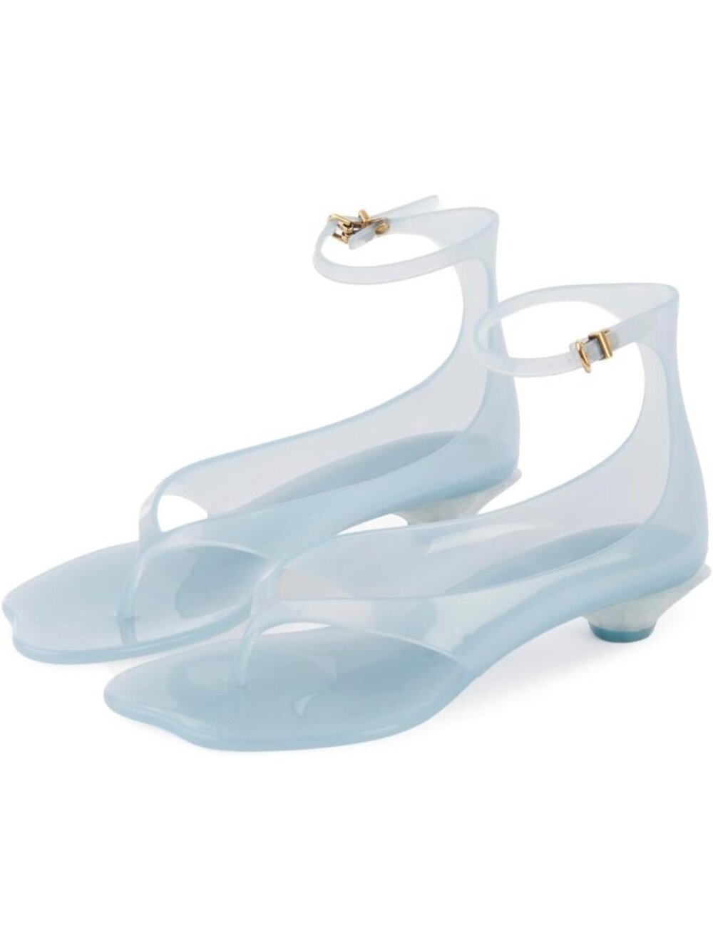 Women's Blue Jelly Thong Sandals Flip-Flop Kitten Low Heels Toe Ankle Strap